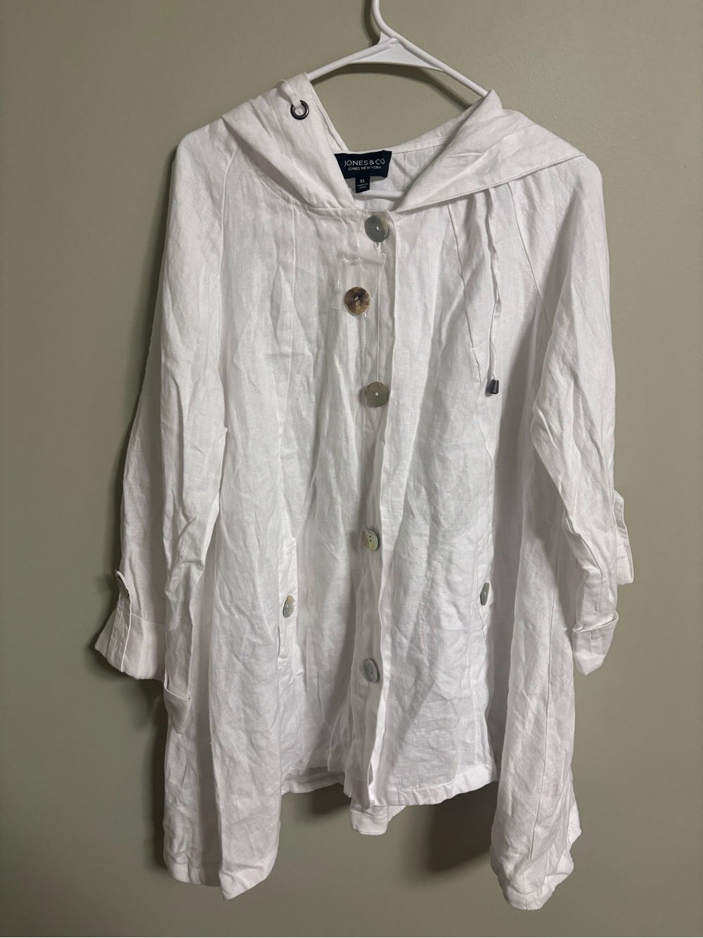 Jones &Co Size XL White Swing Jacket 100% Linen Coastal Lagenlook Beachy New